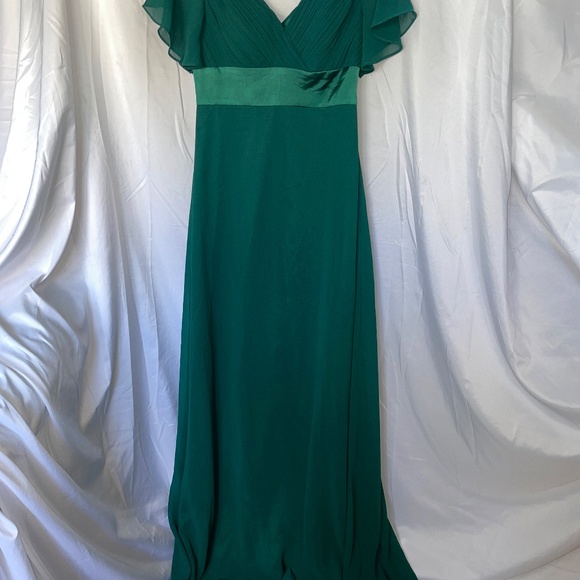 Ever PrettyLong Chiffon Empire Waist Bridesmaid Dress W/Short Flutter sleeve Sz6 - Picture 2 of 14